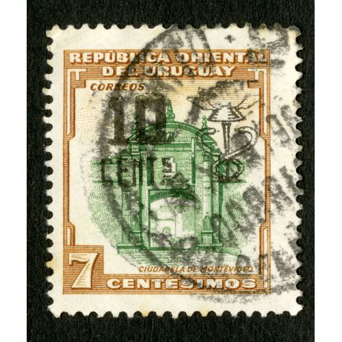 Timbre Oblitéré Republica Oriental Del Uruguay, Correos, Ciudadela De Montevideo, 7 Centesimos