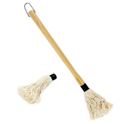 Brosse de balai à Barbecue professionnelle, tête en Fiber de coton et manche en bois dur naturel
