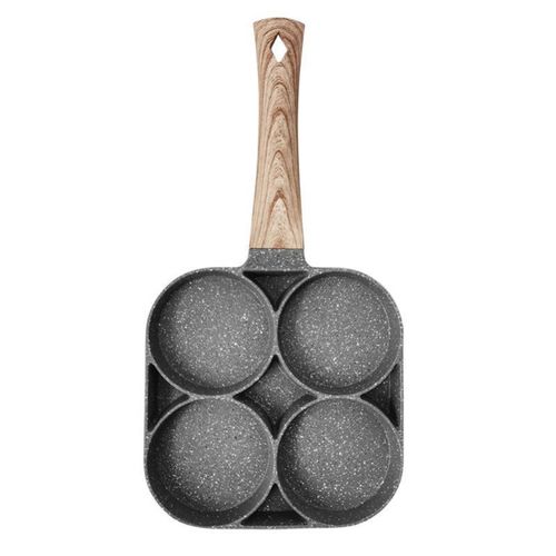 Poêle À 4 Trous Anti-Adhérent Avec Manche En Bois,Outil À Omelette, Pour Hamburger, Oeufs, Jambon, Crêpière, À Frire, Pour Cuisson Du Petit Déjeuner