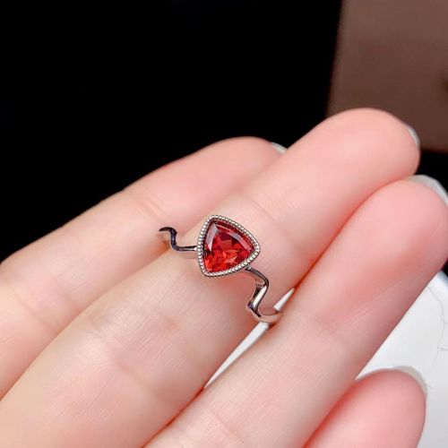 Bague En Argent Sterling 925 Incrustée De Grenat Naturel Pour Femmes, Bijoux Fins, Tendance, Élégant, Triangle Ajustable, Support Detec