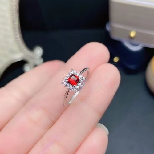 Bague Fine En Argent Sterling 925 Incrustée De Grenat Naturel Pour Femmes, Exquise, Petit Carré, Style Ol, Bijou Ajustable