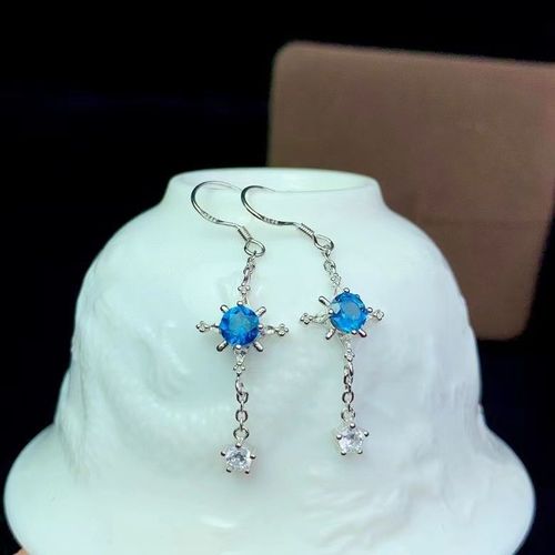 Bijoux Fins En Argent Sterling 925 Incrusté De Topaze Bleue De Londres Pour Femmes, Support De Boucles D'oreilles, Étoile Fraîche Et Tendance