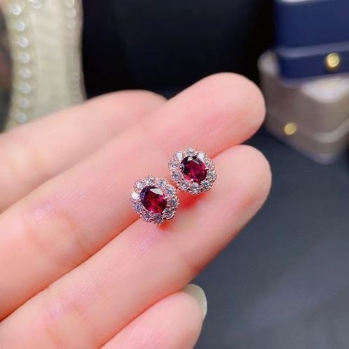 Boucles D'oreilles En Argent Sterling 925 Pour Femmes, Bijoux Fins Incrustés De Pycorde Naturelle, Grenat, Fleur Fraîche Classique, Gemmes, Clous D'oreilles Suppor