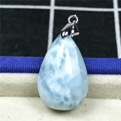 Pendentif En Perles De Larimar Bleu Naturel, Bijoux Pour Femmes Et Hommes, Amour Cristal 27x17x11mm, Argent Reiki Dominica Pierre À Motif D'eau Aaaaa