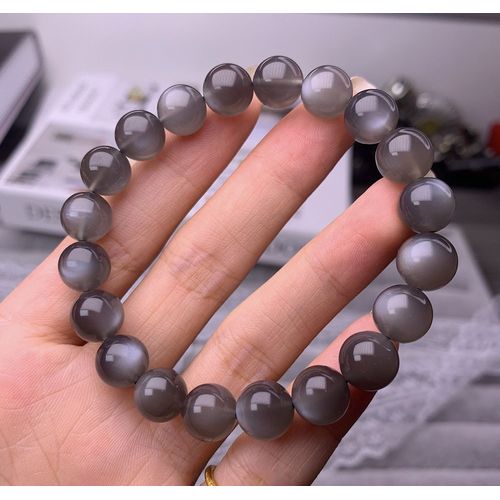 Bracelet En Pierre De Lune Noire Naturelle Véritable Pour Femmes Et Hommes, Perles Rondes En Cristal Clair Extensible, 7mm, 8mm, 9mm, 10mm, Aaaaa
