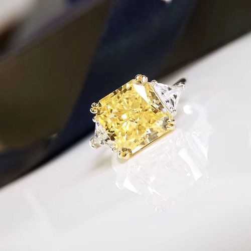 Bagues En Argent Sterling 925 Pur Pour Femmes, Anneau De Fiançailles, De Mariage, En Pierre Carrée Jaune, 5ct
