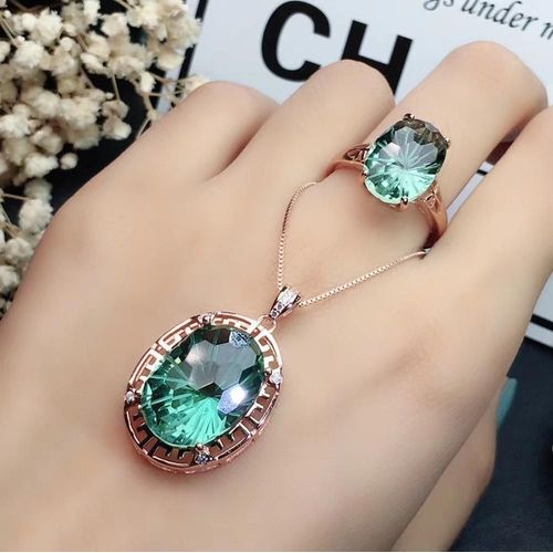 Collier En Argent Sterling 925 Incrusté De Cristal Vert, Pendentif, Bague, Costume Pour Femmes