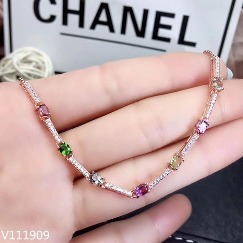Bracelet Tourmaline Naturel Incrusté En Argent Sterling 925, Bijoux Boutique, Détection De Soutien Féminin Magnifique