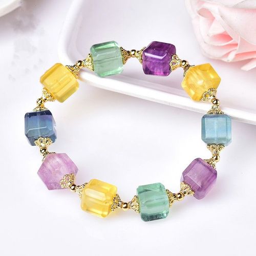 Bracelet En Quartz Fluorite Colorée Naturelle, Perles Rectangulaires En Cube Transparent 10x10mm, Bijoux Rares Pour Femmes Et Hommes, Amour Aaaaa