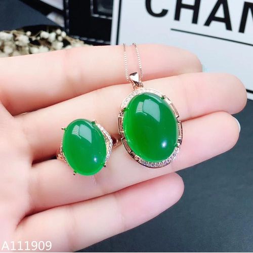Bague Pendentif Calcédoine Verte Naturelle Incrustée D'argent Sterling 925, Bijoux Boutique, Détection De Support De Costume Pour Dames