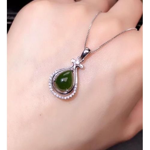 Collier En Argent Sterling 925 Incrusté De Jaspe Hetian Naturel Pour Femme, Bijoux De Boutique