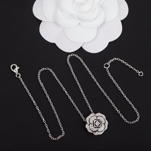 Bijoux De Fête De Marque Célèbre, Collier Creux Avec Pendentif Camélia En Argent Et Diamant Rose Pour Femmes, Cadeau Exquis Fleur De Luxe, Chaîne À Chaud