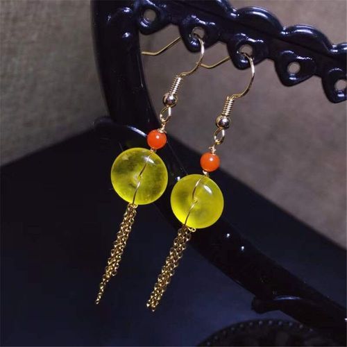 Boucles D'oreilles En Cristal Naturel Jaune Ambre Pour Femmes, 10mm, Perles Rondes En Or 14k, Bijoux, Cadeau De Beauté Pour Dames, Aaaaa