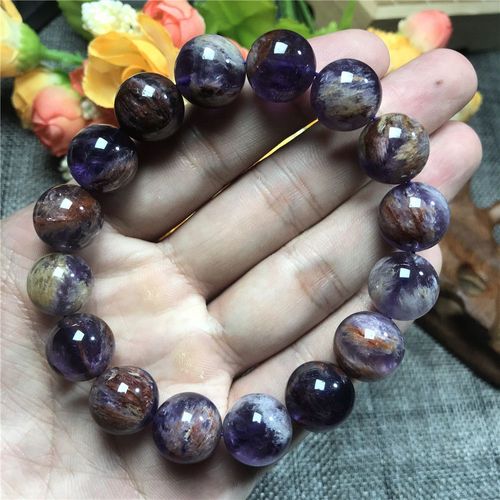 Bracelet En Quartz Fantôme Violet Naturel De 14mm Pour Femme Et Homme, Bijoux En Perles Rondes Puissantes, Cadeau De Guérison En Cristal, Aaaaa