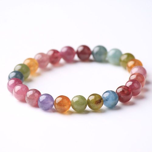 Bracelet De Perles Rondes En Tourmaline Naturelle Véritable Pour Hommes Et Femmes, Bijoux Transparents Colorés, 7mm, Aaaaaa