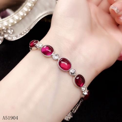 Bracelet En Argent Sterling 925 Incrusté De Pierres Précieuses Corindon Rouge Pour Femmes, Bijoux Boutique