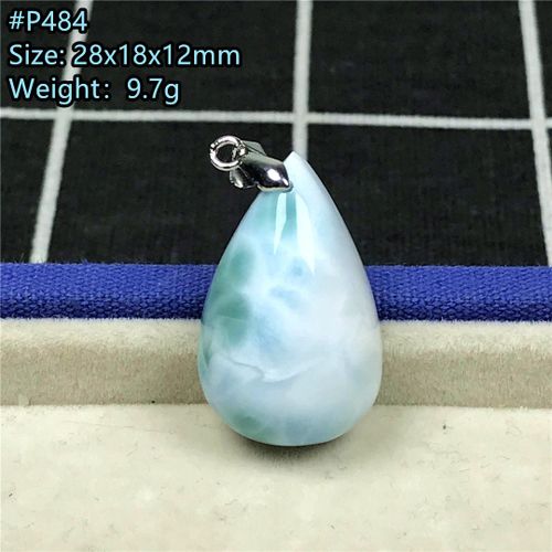 Pendentif Larimar Bleu Naturel Véritable, Bijoux Pour Femmes Et Hommes, En Cristal Porte Bonheur, Perles En Argent Motif D'eau Dominica, Pierre Aaaaa, 28x18mm