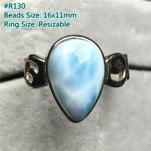 Bague Larimar Bleu Naturel Pour Homme Et Femme, Bijoux En Cristal Et Argent Sterling, 16x11mm, Perles, Motif D'eau, Pierre Ajustable, Aaaaa