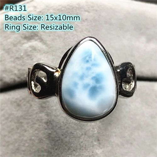 Bague Larimar Bleu Naturel Pour Homme Et Femme, Bijoux En Argent Sterling Et Cristal, Perles De 15x10mm, Motif D'eau, Anneau Réglable, Aaaaa