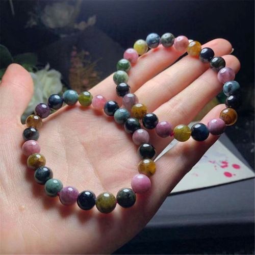 Bracelet À Quartz Tourmaline Arc-En-Ciel Pour Femmes Et Hommes, Bijoux En Perles De Cristal, Brins De Pierres Précieuses, Cadeau D'amour De Guérison, 8mm, Aaaaa