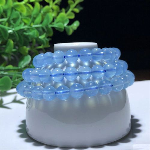 Bracelets En Aigue Marine Bleu Océan Naturel, 6mm, Bijoux Pour Femmes Et Hommes, Cadeau, Cristal 3 Tours, Collier Perles Rondes, Pierre Extensible Aaaaa