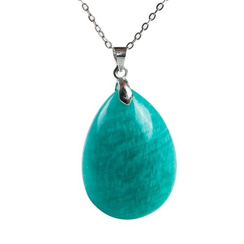 Pendentif En Pierre Précieuse D'amazonite Verte, Véritable Goutte D'eau, 32x23x10mm, Cadeau Pour Femmes Et Hommes, Collier De Guérison En Cristal