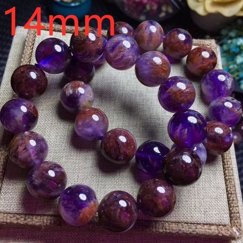 Bracelet En Cacoxénite De Quartz Naturel Authentique Pour Femmes, Perles Rondes En Cristal Fantôme Violet, Extensible, Pierre Rare Reiki, 13mm 14mm, Aaaaa