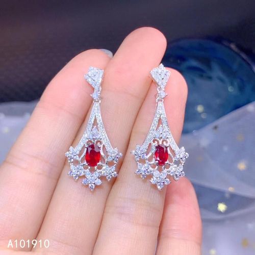 Boucles D'oreilles En Argent Sterling 925 Incrusté De Pierres Précieuses Rubis Naturelles Pour Femmes, Bijoux Boutique, Support De Détection, Mode