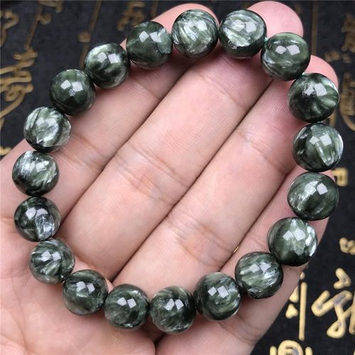 Bracelet Seraphinite Verte Naturelle Pour Hommes Et Femmes, 10mm, Perles Rondes En Cristal Extensible, Pierres Précieuses, Brins De Beauté, Aaaaa