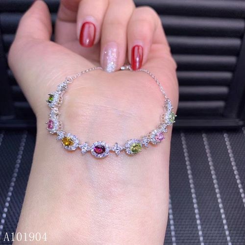 Bijoux En Argent Sterling 925 Incrustés De Tourmaline Naturelle Pour Femmes, Bracelet De Luxe, Détection De Support