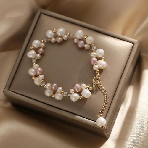 Bracelet En Perles Blanches Et Roses Pour Femmes, Bijoux Faits À La Main, En Or 14k, Remplis, Sans Décoloration, 16 + 5cm