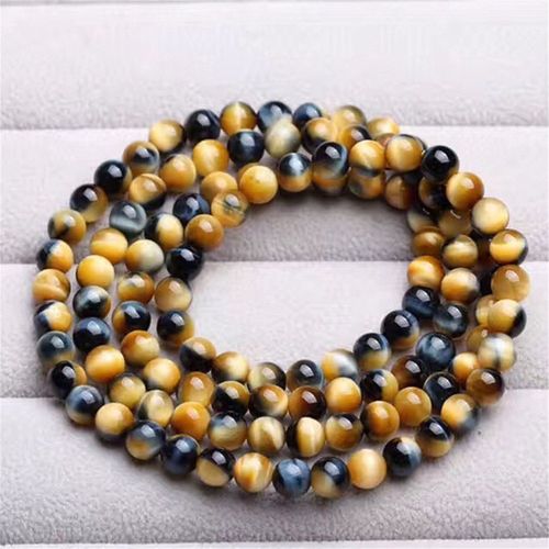 Bracelet ¿Il De Tigre Bleu Or Naturel 8mm, Bijoux Pour Femmes Hommes Amour Cadeau De Guérison, Perles En Cristal Pierre Trois Brins Aaaaa
