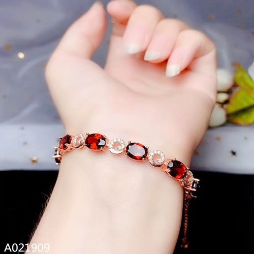 Kjjeaxcmy Boutique Bijoux 925 Argent Sterling Incrusté Naturel Grenat Femme Bracelet Soutien Détection À La Mode
