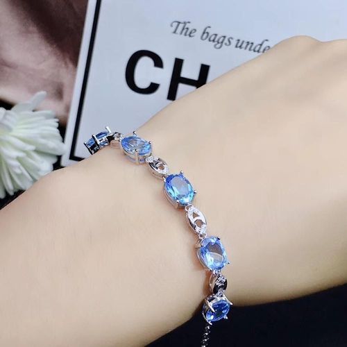 Bracelet En Argent Sterling 925 Incrusté De Topaze Bleue Naturelle Pour Femmes, Magnifique, Test De Support, Bijoux Boutique