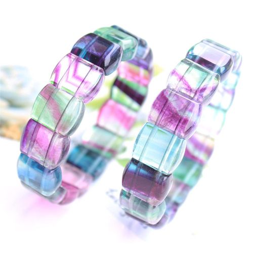 Bracelet À Quartz En Fluorite Colorée Naturelle Pour Homme Et Femme, Bijoux En Cristal, Perles, Brins De Pierres Précieuses, Cadeau De Guérison, Amour, 14x10mm, Aaaaa