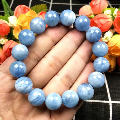 Bracelet En Aigue Marine Bleu Océan Naturel Pour Femmes Et Hommes, 13mm, Perles Rondes En Cristal, Extensible, Bijoux À La Mode, Cadeau D'amour, Aaaa