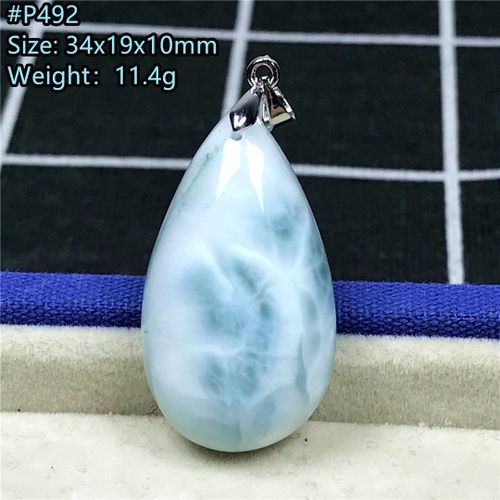 Pendentif Larimar Bleu Naturel, Bijoux Pour Femmes Et Hommes, Cristal 34x19x10mm, Perles En Argent, Motif D'eau Reiki Dominica, Pierre Aaaaa