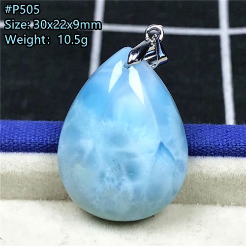 Pendentif Larimar Bleu Naturel, Bijoux Pour Femmes Et Hommes, Cadeau De Guérison, Cristal Argent 30x22x9mm, Perles Pierre À Motif D'eau Aaaaa