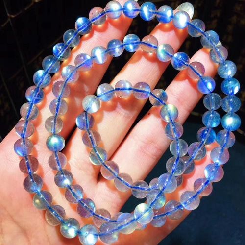 Labradorite Naturelle Véritable, Cristal Arc En Ciel Clair 3 Tours, Perles Rondes Claires, Bracelet Collier 6mm 5mm Pierre De Lune Grise Aaaaa