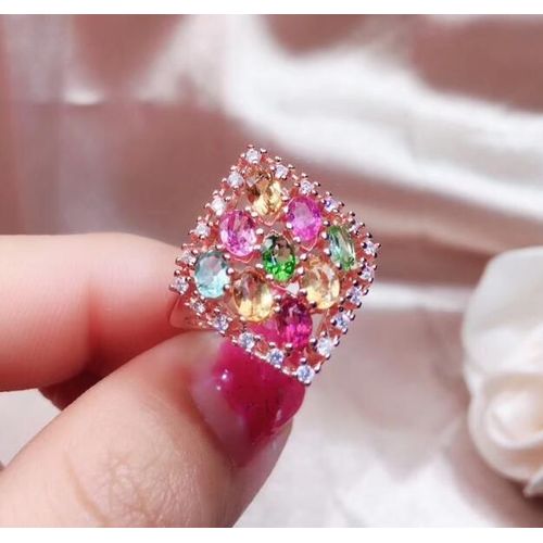 Bague De Luxe En Argent Sterling 925 Incrustée De Tourmaline Naturelle Pour Femme, Bijoux De Boutique, Bague De Détection De Support