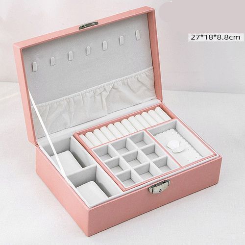 Boîte De Rangement De Bijoux En Flanelle, Vert Chaud, Boîte À Bijoux En Velours À 3 Couches Avec Clé De Verrouillage Pour Bagues, Colliers Et Boucles D'oreilles, Étuis De Maquillage Pour Femmes