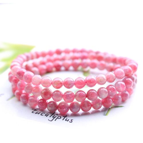 Bracelet À Quartz Tourmaline Rose Naturel Pour Femmes, 6mm, 3 Tours De Perles Rondes En Cristal, Collier Extensible, Cadeau Aaaa