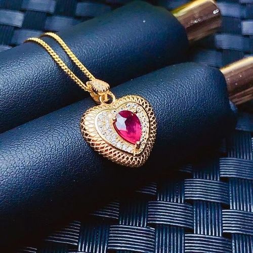 Collier En Argent Sterling 925 Incrusté De Rubis Naturel Pour Femmes, Pendentif Élégant En Forme De Joli C¿Ur, Bijou De Style Chinois
