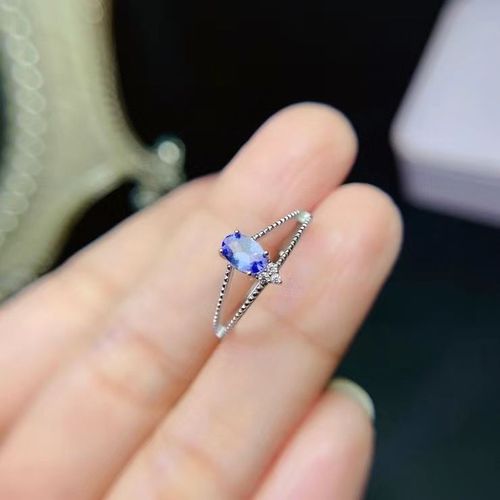 Bijoux Fins En Argent Sterling 925 Incrusté De Tanzanite Naturelle Pour Femmes, Bague Ovale Simple Et Fraîche Réglable, Support Detectio