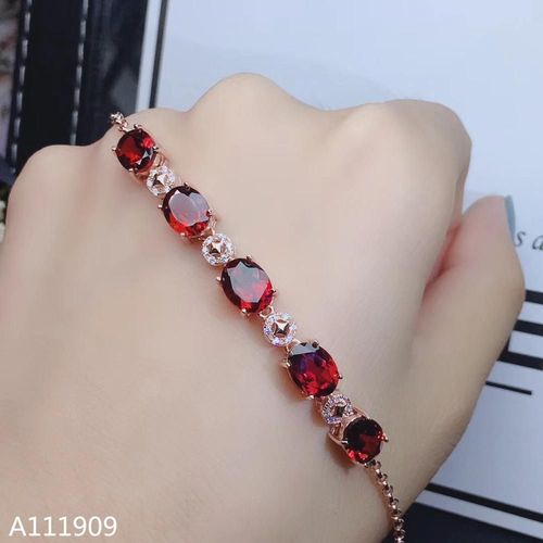 Bracelet En Argent Sterling 925 Incrusté De Grenat Naturel Pour Femmes, Luxueux Et Populaire