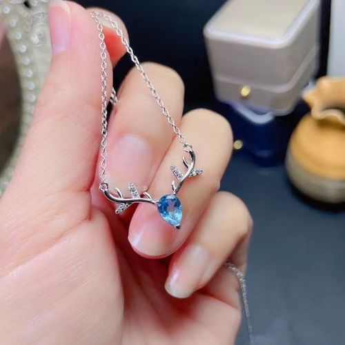 Bijoux Fins En Argent Sterling 925 Incrusté De Topaze Bleue Naturelle Pour Femmes, Collier Pendentif En Forme De Cerf Frais Et Populaire, Support De Chaîne