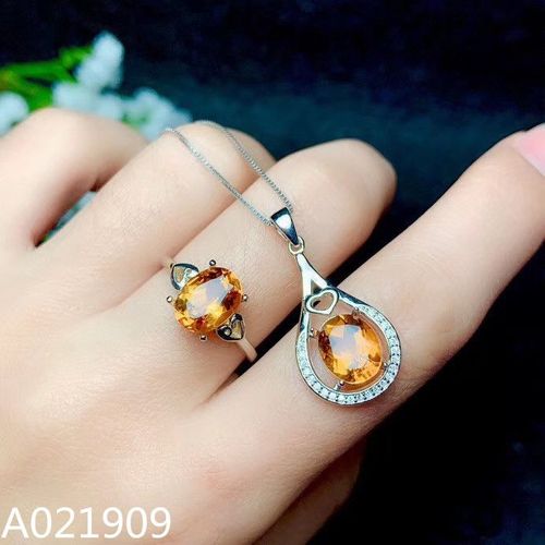 Bague Pendentif En Citrine Incrustée En Argent Sterling 925 Pour Femme, Costume Exquis À La Mode