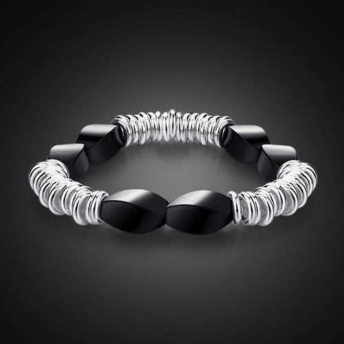 Bracelet Élastique À Breloques En Argent Sterling 100% Pour Femmes, En Agate Noire, Bijou Fin À La Mode, 925