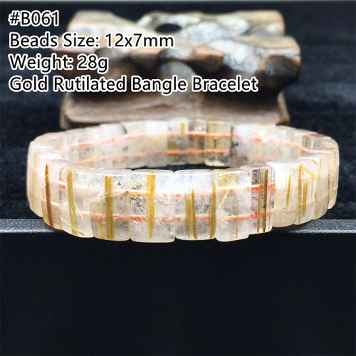 Bracelet À Quartz Rutilé En Or Naturel Pour Femmes Et Hommes, Perles De 12x7mm, Guérison, Richesse, Pierre, Bijoux Extensibles, Titane