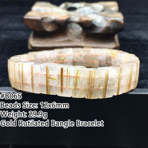 Bracelet En Quartz Rutilé Pour Femmes Et Hommes, Perles En Or Naturel 12x6mm, Pierre De Guérison De La Richesse, Titane, Bijoux Extensibles